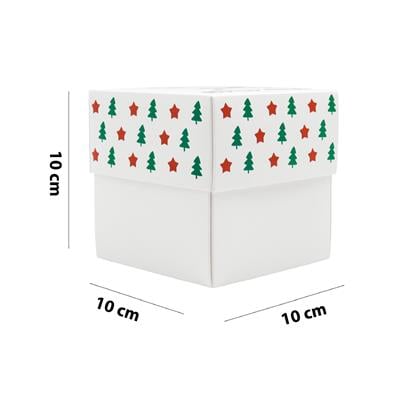 10x10x10 cm Yılbaşı Temalı Selefonlu Bristol Hediye Kutusu – Demonte Gönderim