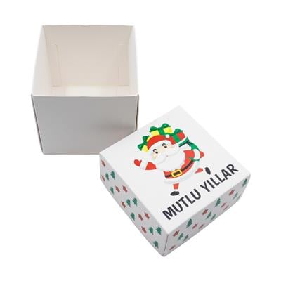 10x10x10 cm Yılbaşı Temalı Selefonlu Bristol Hediye Kutusu – Demonte Gönderim