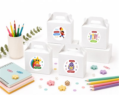 10x14 cm Beyaz Renkli Karton Hediye Kutusu Sınıfına Hoşgeldin Etiketli 12li Set