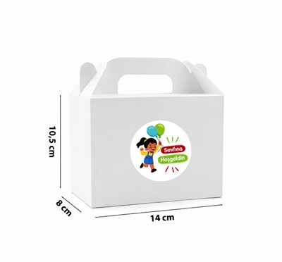 10x14 cm Beyaz Renkli Karton Hediye Kutusu Sınıfına Hoşgeldin Etiketli 12li Set