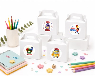 10x14 cm Beyaz Renkli Karton Hediye Kutusu Okuluna Hoşgeldin Etiketli 12li Set