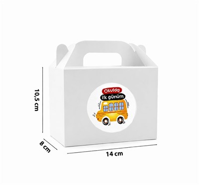 10x14 cm Beyaz Renkli Karton Hediye Kutusu Okulda İlk Günüm Etiketli 12li Set