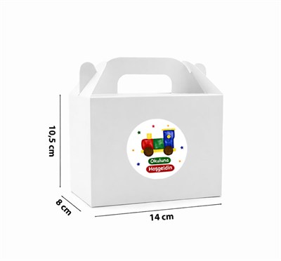 10x14 cm Beyaz Renkli Karton Hediye Kutusu Okuluna Hoşgeldin Etiketli 12li Set