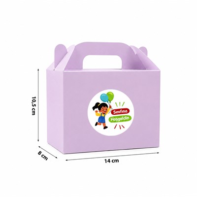 10x14 cm Karışık Renkli Karton Hediye Kutusu Sınıfına Hoşgeldin Etiketli 12li Set
