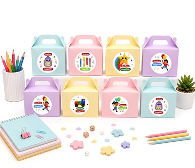 10x14 cm Karışık Renkli Karton Hediye Kutusu Sınıfına Hoşgeldin Etiketli 12li Set