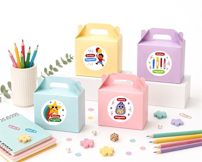 10x14 cm Karışık Renkli Karton Hediye Kutusu Sınıfına Hoşgeldin Etiketli 12li Set