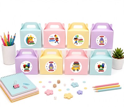 10x14 cm Karışık Renkli Karton Hediye Kutusu Okuluna Hoşgeldin Etiketli 12li Set