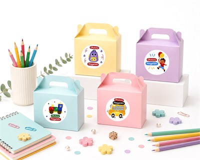 10x14 cm Karışık Renkli Karton Hediye Kutusu Okuluna Hoşgeldin Etiketli 12li Set