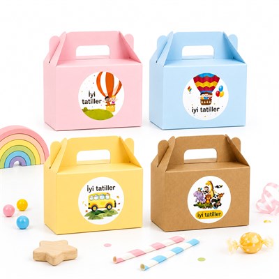 10x14 cm Renkli Hediye Kutusu 12 Adet | İyi Tatiller Etiketli Karne Hediye Kutuları