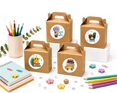 10x14 cm Kraft Karton Hediye Kutusu Okulda İlk Günüm Etiketli 12li Set