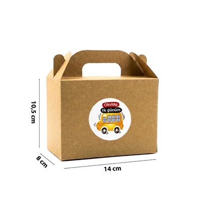 10x14 cm Kraft Karton Hediye Kutusu Okulda İlk Günüm Etiketli 12li Set
