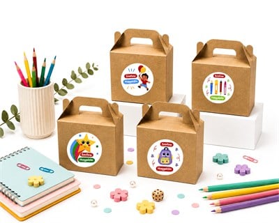 10x14 cm Kraft Karton Hediye Kutusu Sınıfına Hoşgeldin Etiketli 12li Set