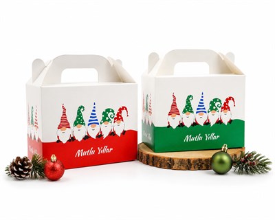 10x14 cm Yılbaşı Temalı El Geçme Kutu (10 Adet – Kırmızı & Yeşil)