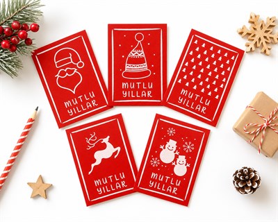 10x14 CM Yılbaşı Temalı Tebrik Kartı (5li Set)