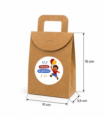 10x15 cm Kraft Karton Hediye Kutusu Okulda İlk Günüm Etiketli 20 Adet