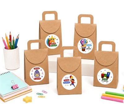 10x15 cm Kraft Karton Hediye Kutusu Okulda İlk Günüm Etiketli 20 Adet