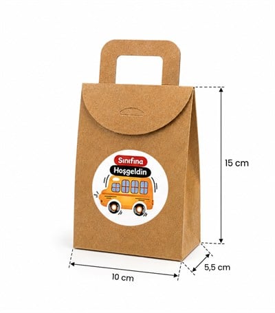 10x15 cm Kraft Karton Hediye Kutusu Sınıfına Hoşgeldin Etiketli 20 Adet