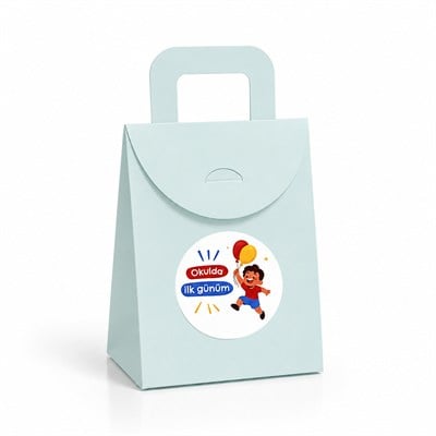 10x15 cm Renkli Karton Hediye Kutusu Okulda İlk Günüm Etiketli 15li Set