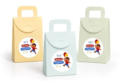 10x15 cm Renkli Karton Hediye Kutusu Okuluna Hoşgeldin Etiketli 15li Set