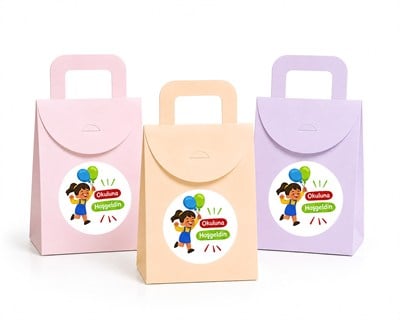 10x15 cm Renkli Karton Hediye Kutusu Okuluna Hoşgeldin Etiketli 15li Set