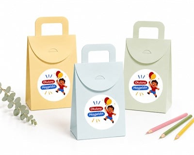 10x15 cm Renkli Karton Hediye Kutusu Okuluna Hoşgeldin Etiketli 15li Set
