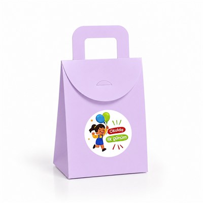 10x15 cm Renkli Karton Hediye Kutusu Okulda İlk Günüm Etiketli 15li Set
