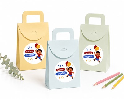 10x15 cm Renkli Karton Hediye Kutusu Sınıfına Hoşgeldin Etiketli 15li Set