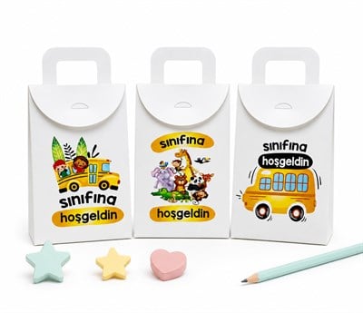 10x15 CM Sınıfına Hoşgeldin Temalı Çanta Model Kutu (3lü Set)