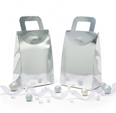 10x15 Gümüş Renk Çanta Model Hediyelik Kutu - 10lu Paket