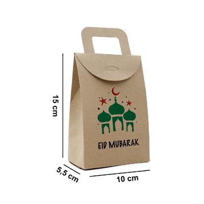 10x15 Kraft Eid Mubarak Baskılı Çanta Model Kutu (3lü Set)