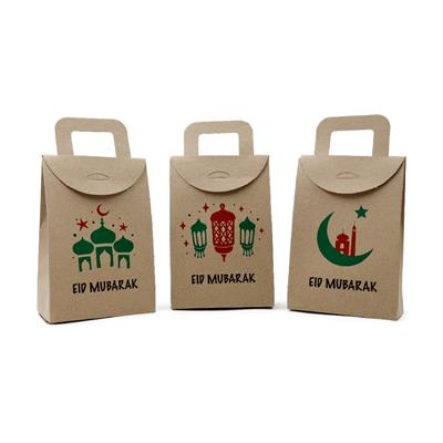 10x15 Kraft Eid Mubarak Baskılı Çanta Model Kutu (3lü Set)