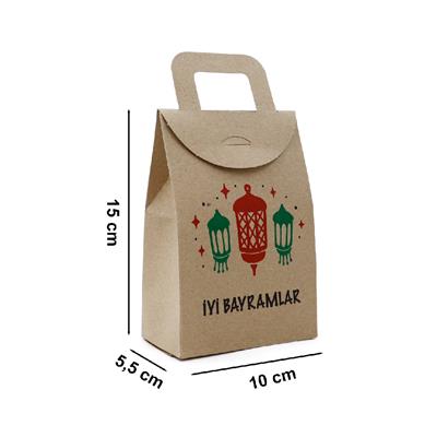 10x15 Kraft İyi Bayramlar Baskılı Çanta Model Kutu (3lü Set)
