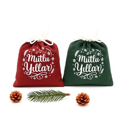 15x20 Yılbaşı Temalı Kumaş Kese Seti – 2li | Premium Kalite