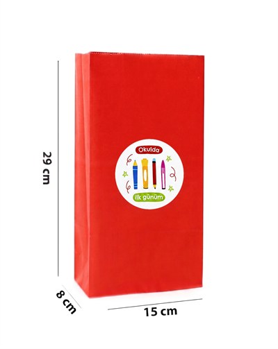 15x29 cm Okulda İlk Günüm Renkli Kese Kağıdı Hediye Çantası Etiketli 12li Set