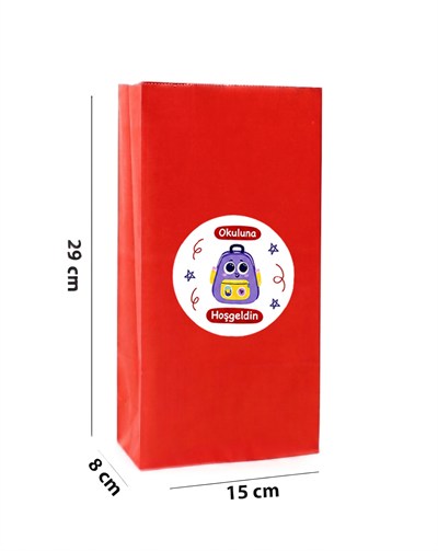 15x29 cm Okuluna Hoşgeldin Renkli Kese Kağıdı Hediye Çantası Etiketli 12li Set
