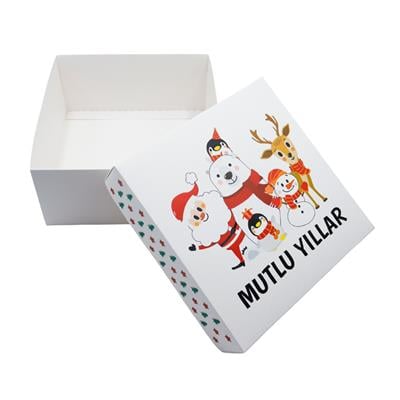 20x20x10 cm Yılbaşı Temalı Selefonlu Bristol Hediye Kutusu – Demonte Gönderim | M2