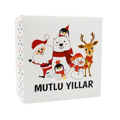 20x20x10 cm Yılbaşı Temalı Selefonlu Bristol Hediye Kutusu – Demonte Gönderim | M2
