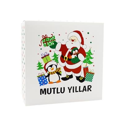 20x20x10 cm Yılbaşı Temalı Selefonlu Bristol Hediye Kutusu – Demonte Gönderim | M1