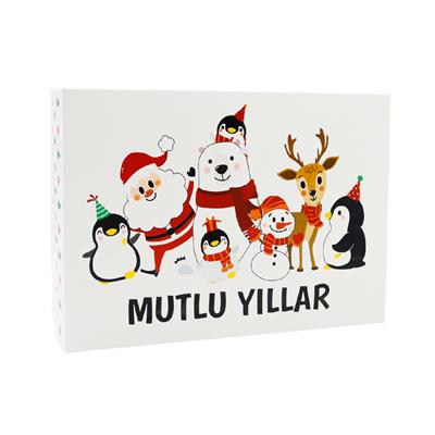 25x18x10 cm Yılbaşı Temalı Selefonlu Bristol Hediye Kutusu – Demonte Gönderim