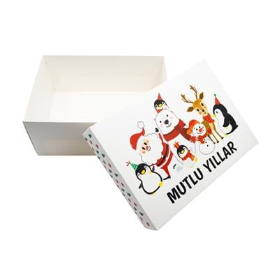 25x18x10 cm Yılbaşı Temalı Selefonlu Bristol Hediye Kutusu – Demonte Gönderim