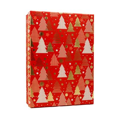 28x20x8 Premium Kalite Yılbaşı Hediye Kutusu – Özel Tasarım Kalın Karton Altın Çam Ağaçlı Desenli