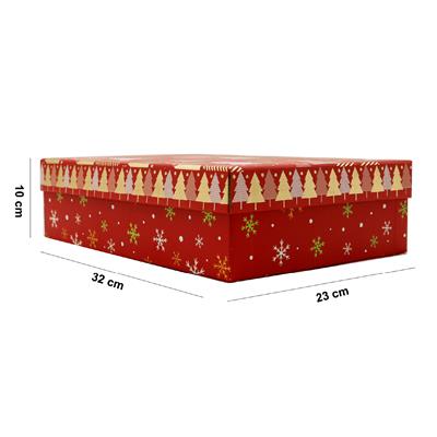 32x23x10 Premium Kalite Yılbaşı Hediye Kutusu – Özel Tasarım Kalın Karton Altın Çam Ağaçlı Desenli
