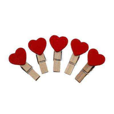 3,5 CM Kalp Temalı Kırmızı Renk Mini Mandal - 10lu Paket