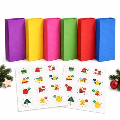 Advent Calendar Kese Kâğıdı 24lü Set – 15x29 cm Numaralı Yılbaşı Hediye Kesesi