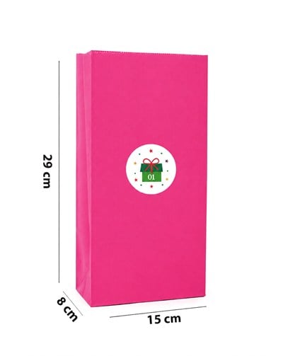 Advent Calendar Kese Kâğıdı 24lü Set – 15x29 cm Numaralı Yılbaşı Hediye Kesesi