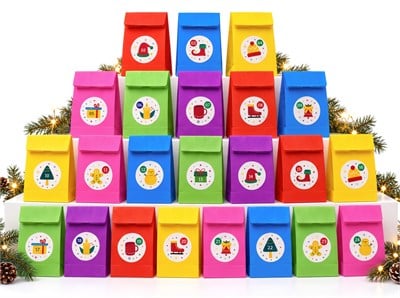 Advent Calendar Kese Kâğıdı 24lü Set – 15x29 cm Numaralı Yılbaşı Hediye Kesesi