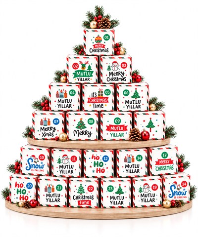 Advent Calendar Yılbaşı Takvimi DIY 25 Adet Boş Hediye Kutusu 7x7x7 cm Beyaz