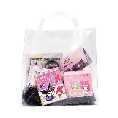 Kuromi Sanrio Hediyelik Set – Rozet, Sticky Notes, Rulo Etiket, Sticker Defter, Sürpriz Silgi (Asetat Çantalı)