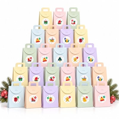  Advent Calendar 24lü Renkli Boş Hediye Kutusu Seti, 10x15 cm, Numaralı Etiketli Yılbaşı Takvimi