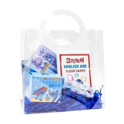 Stitch Hediyelik Set – Flash Kart, Rozet, Etiket, Sticky Notes (Asetat Çantalı)